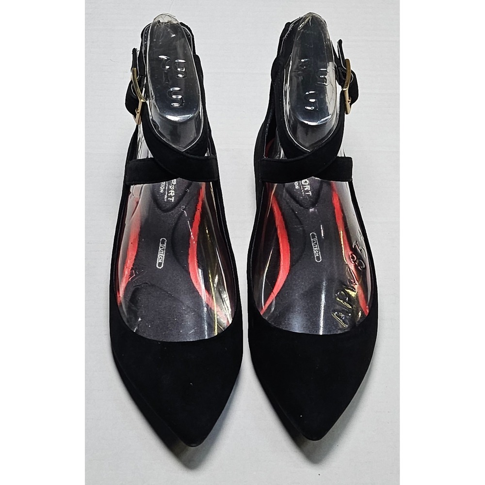 Rockport Adelyn Anklr Strap Ballet Flats Womens Black‎ Suede Pointed Toe Size 5M